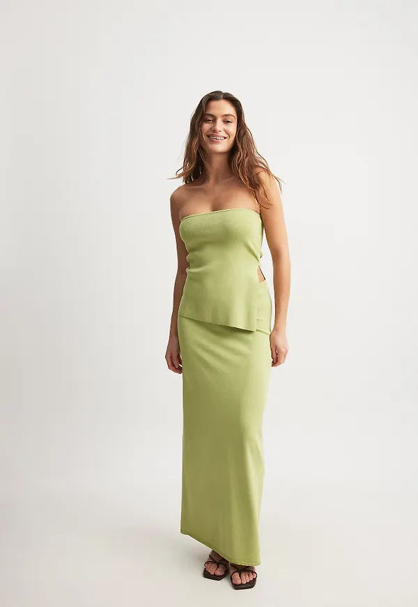NA-KD Stickad midikjol - Green