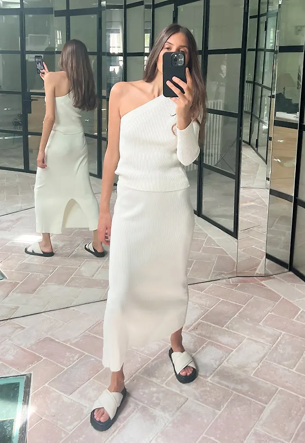 NA-KD Stickad midikjol - Offwhite
