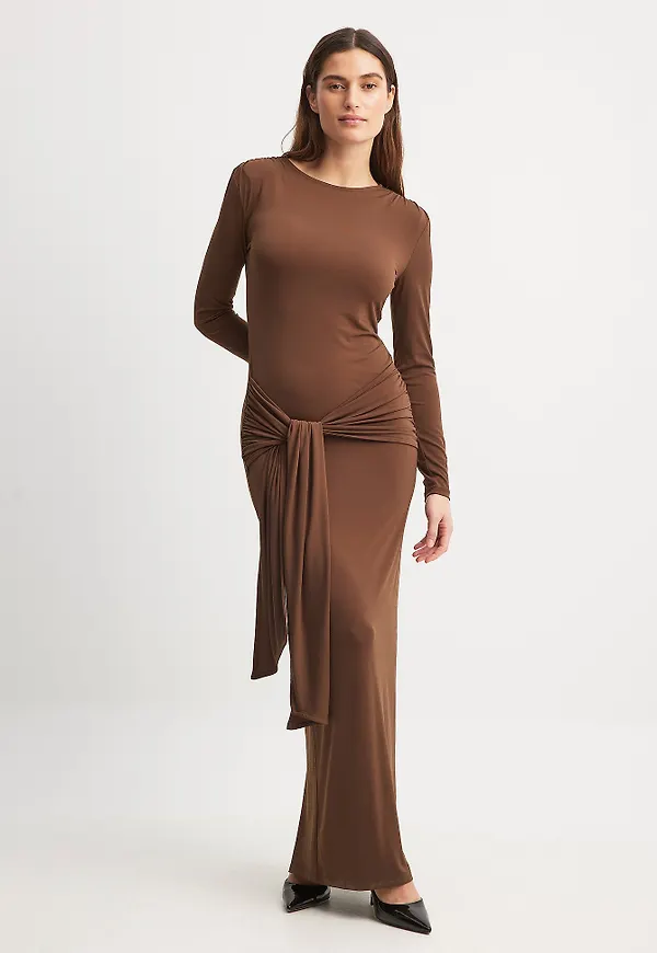 NA-KD Tie Waist Maxi Dress - Brown