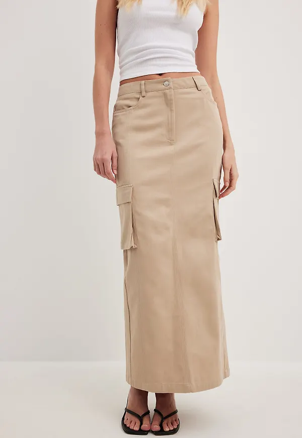 NA-KD Trend Maxi Cargo Skirt - Beige