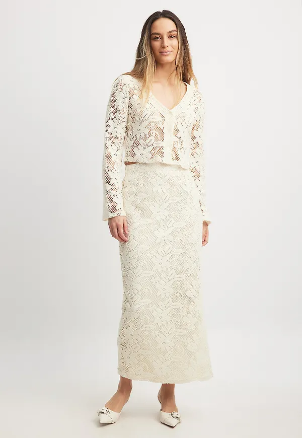 NA-KD Virkad maxikjol - Offwhite