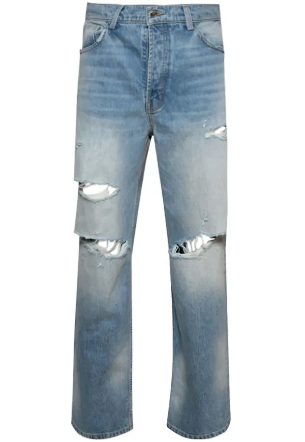 Nahmias stentvättade jeans med slitning - Blå