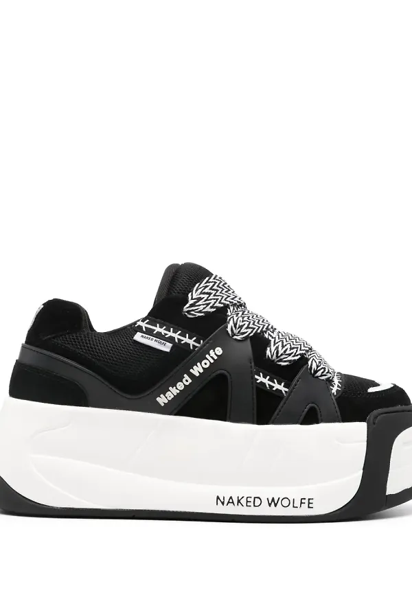 NAKED WOLFE Slider platåsneakers i läder - Svart