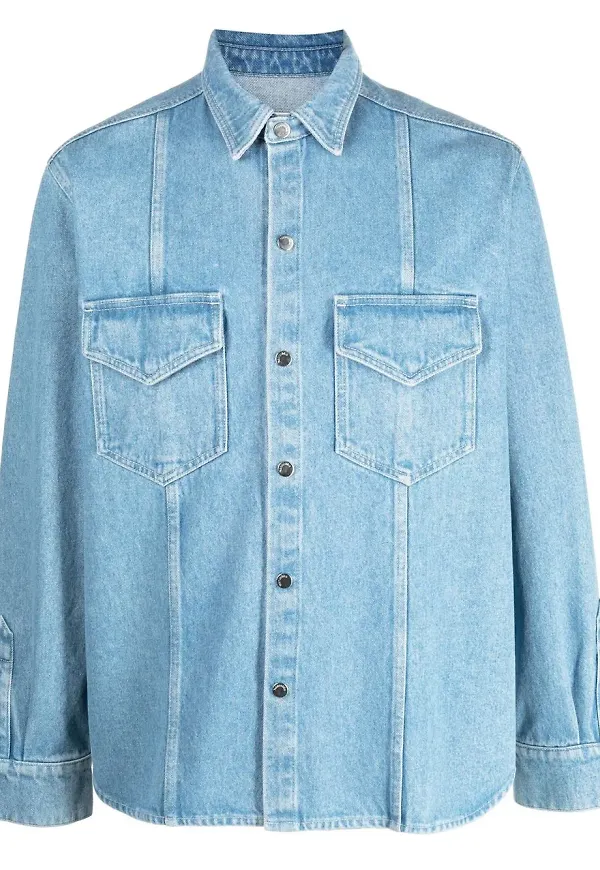 Nanushka jeansskjorta med knäppning - Blå