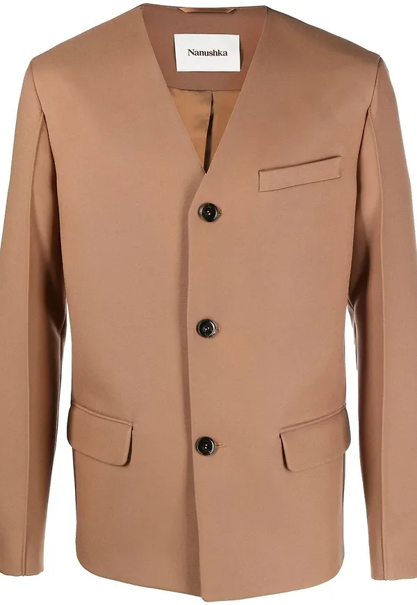 Nanushka Jessim blazer utan krage - Brun