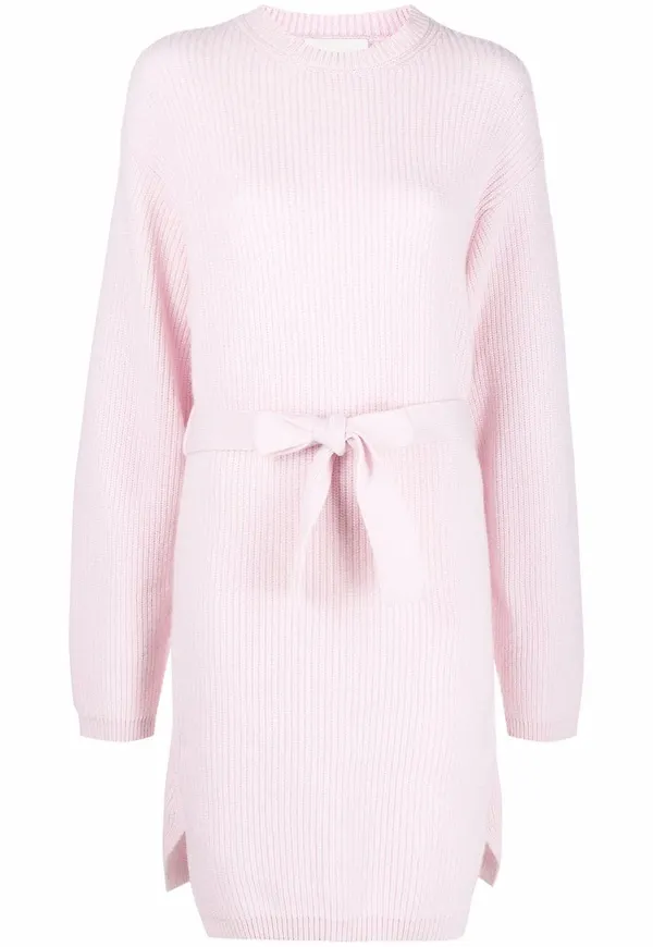 Nanushka ribbstickad midiklänning med bälte - Rosa