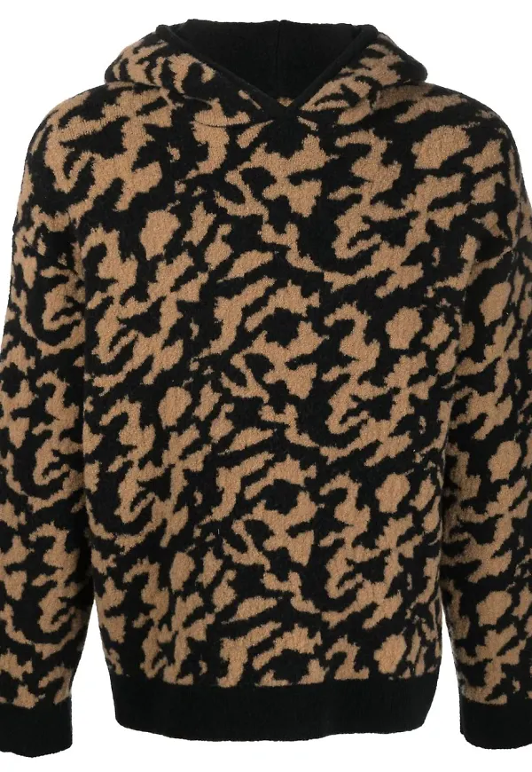 Nanushka stickad djurmönstrad hoodie - Svart