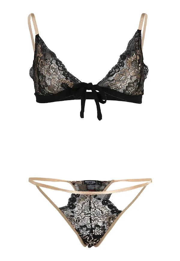 Nasty Gal Underkläderset ljusbeige / svart