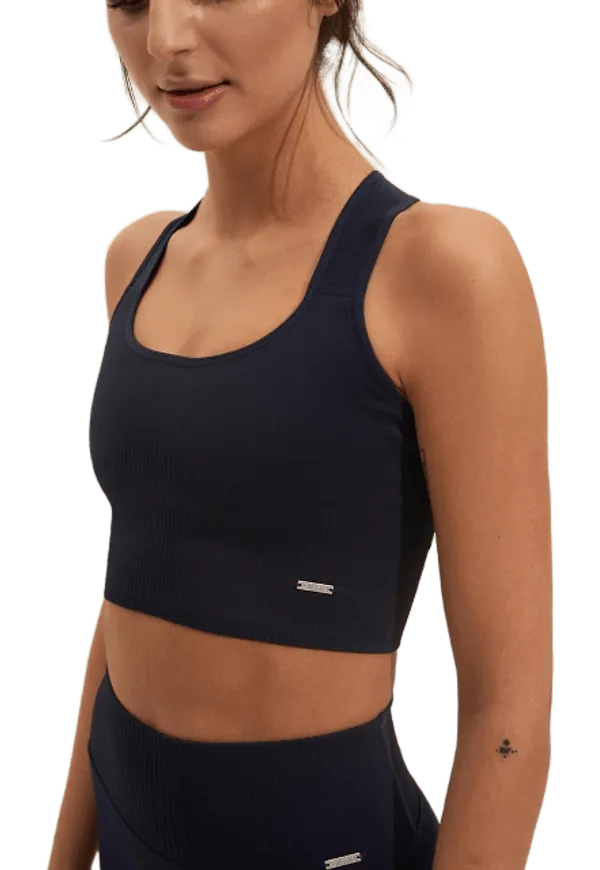Navy High Support Ribbed Bra