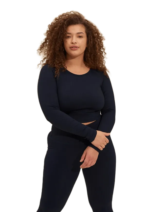 Navy Ribbed Crop Long Sleeve