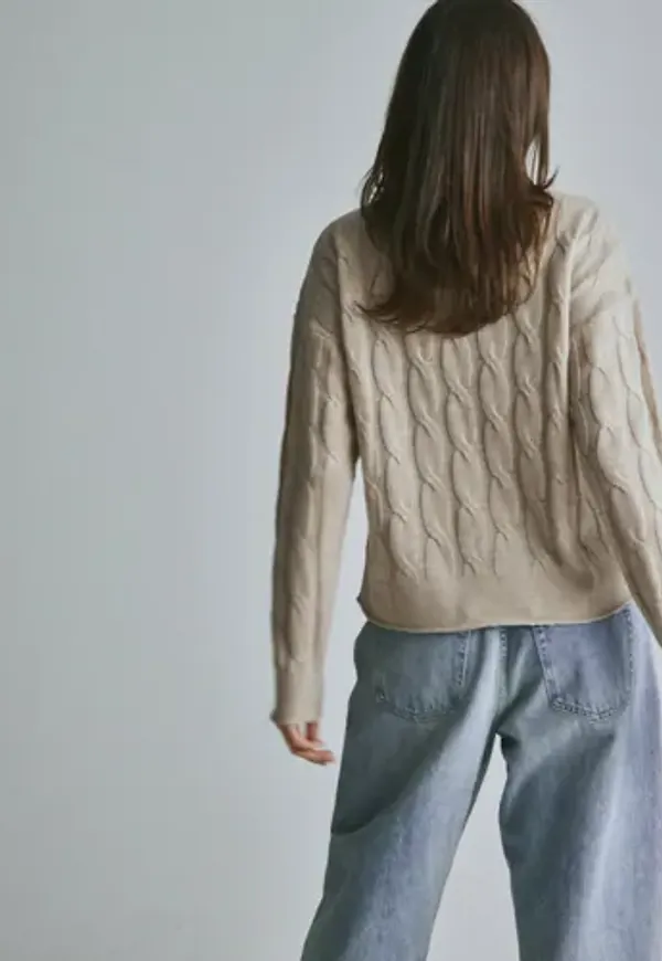 Nelly - Beige - Flat Cable Knit Sweater