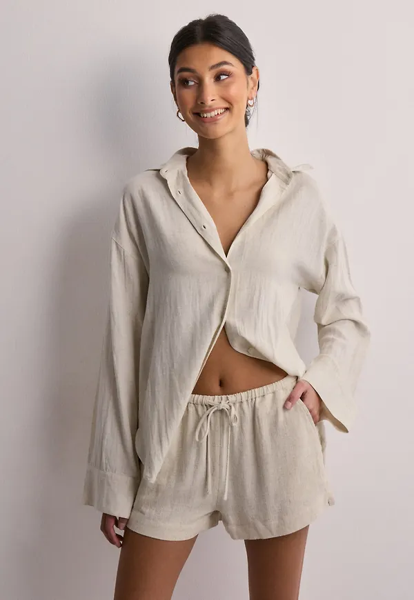 Nelly - Beige - Pull On Linen Shorts