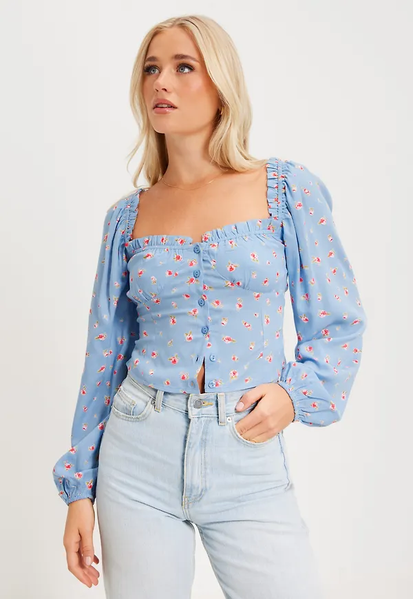 Nelly - Blå - Flirty Long Sleeve Blouse
