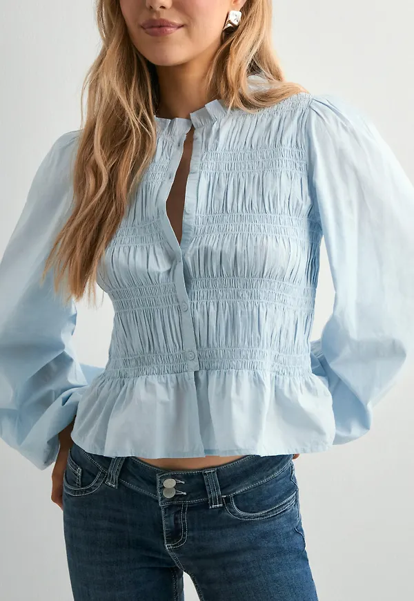 Nelly - Blå - Flirty Smock Blouse