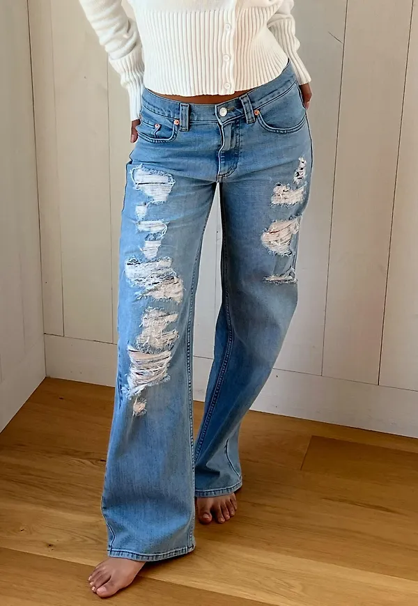 Nelly - Blå - Low Waist Loose Jeans