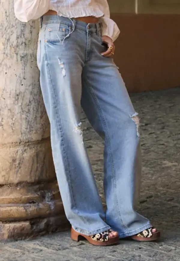 Nelly - Blå - Low Waist Loose Jeans