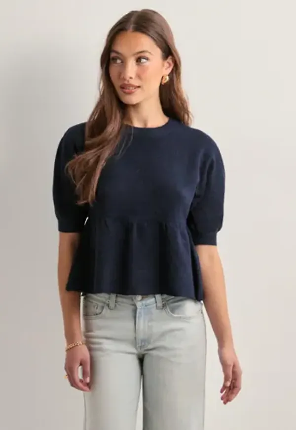 Nelly - Blå - Peplum Knit Top