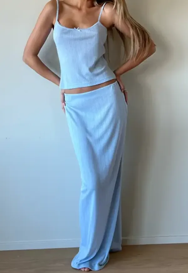 Nelly - Blå - Pointelle Maxi Skirt