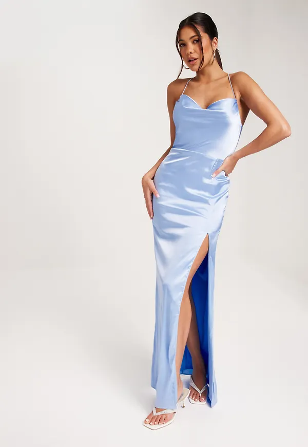 Nelly - Blå - Waterfall Slit Gown