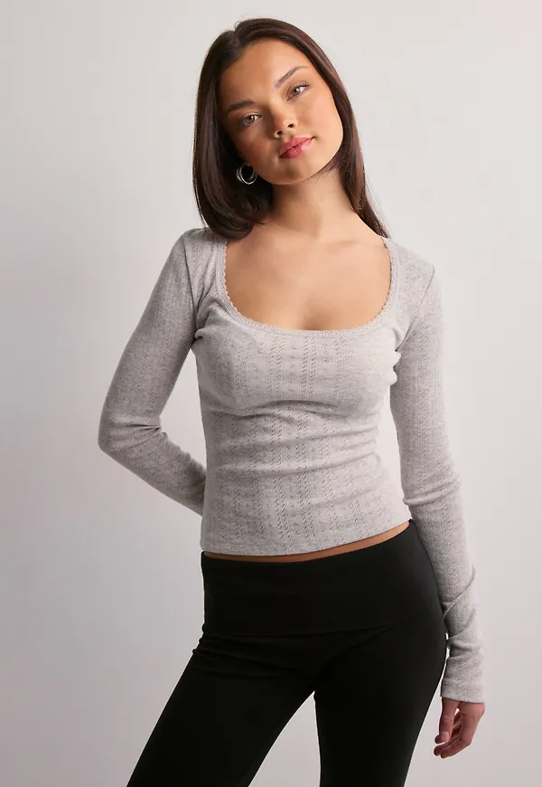 Nelly - Grå - Pointelle Scoop LS Top