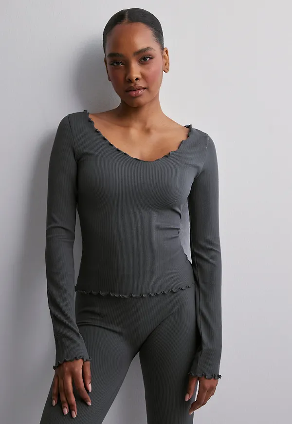 Nelly - Grå - Soft Rib LS Top