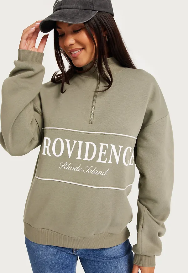 Nelly - Grön - Printed Half Zip Sweat