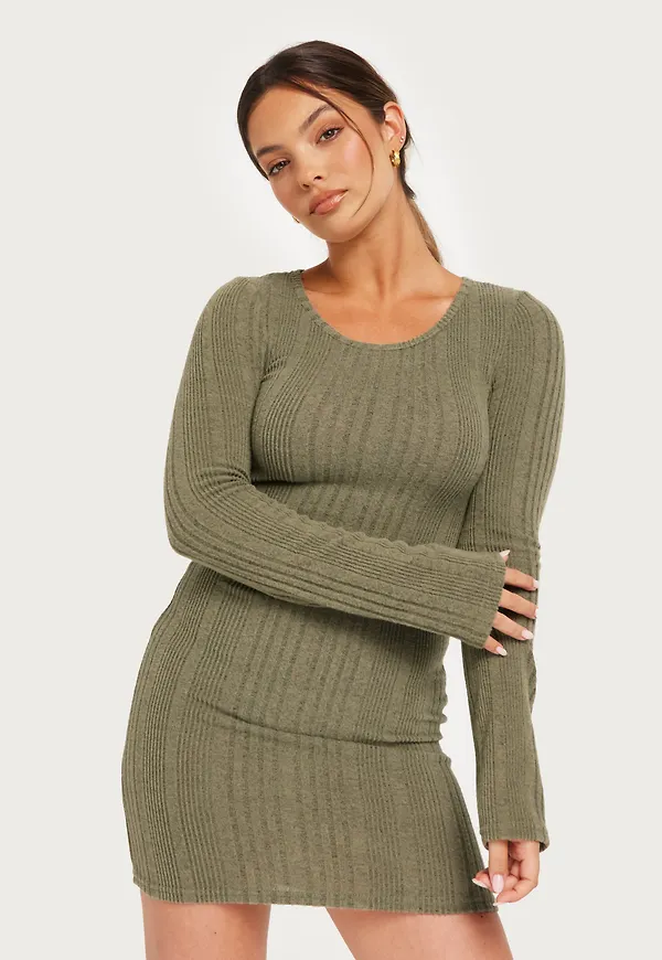 Nelly - Grön - Soft Rib Dress