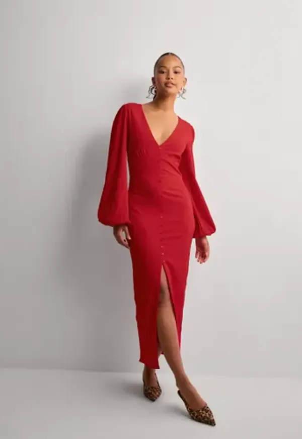 Nelly - Röd - Buttoned Structure Dress