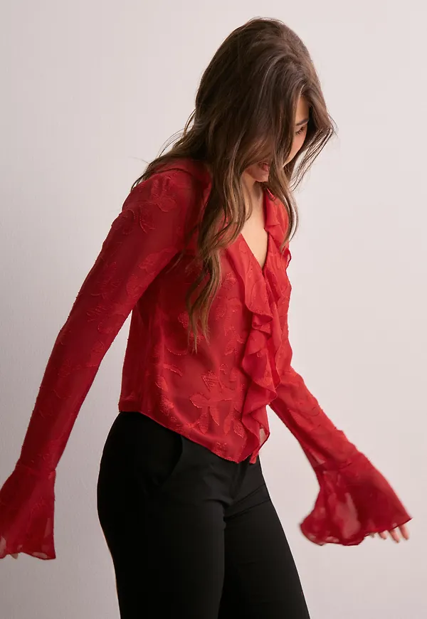 Nelly - Röd - Flounce Blouse