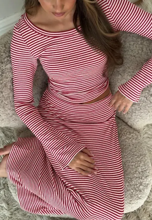 Nelly - Röd - I Love It Stripe Top