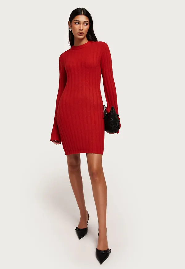 Nelly - Röd - Short Rib Knit Dress