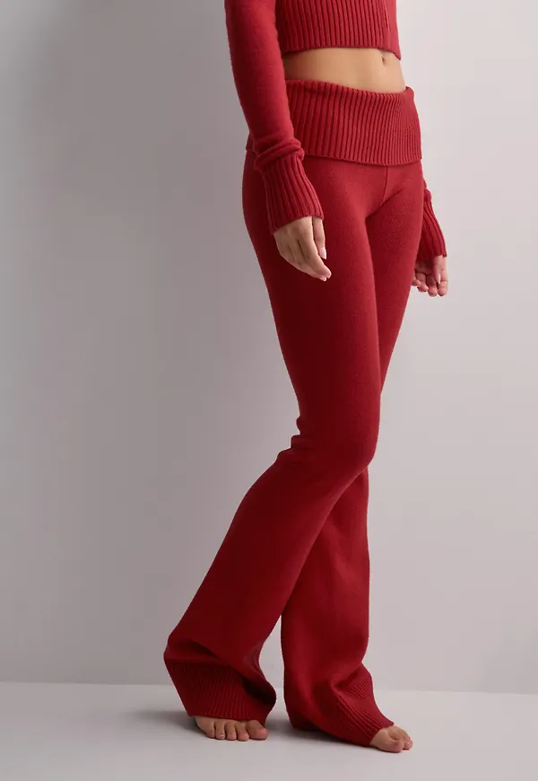 Nelly - Röd - Tight Rib Knit Pants