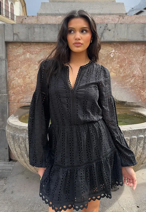 Nelly - Svart - Embroidered Dress