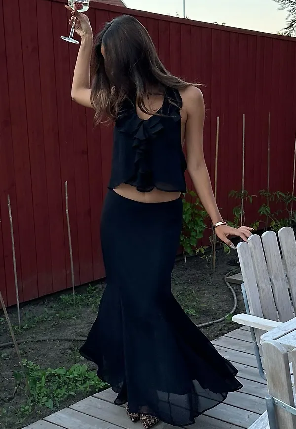 Nelly - Svart - Flouncy Midi Skirt