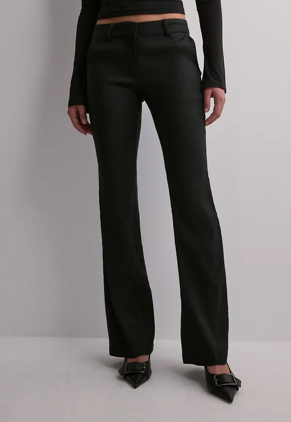 Nelly - Svart - Low Waist Linen Flare Pants