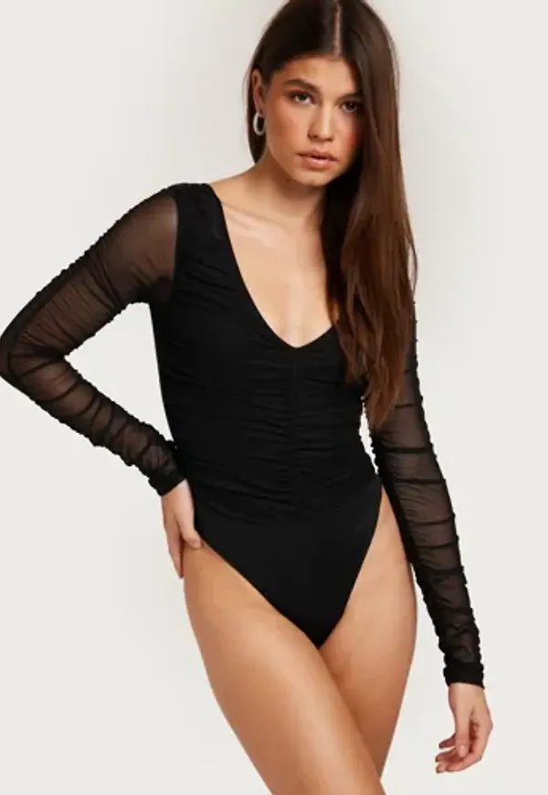 Nelly - Svart - Mesh Ruched Bodysuit