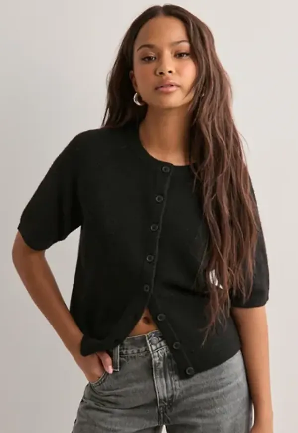 Nelly - Svart - Short Sleeve Knit Cardigan