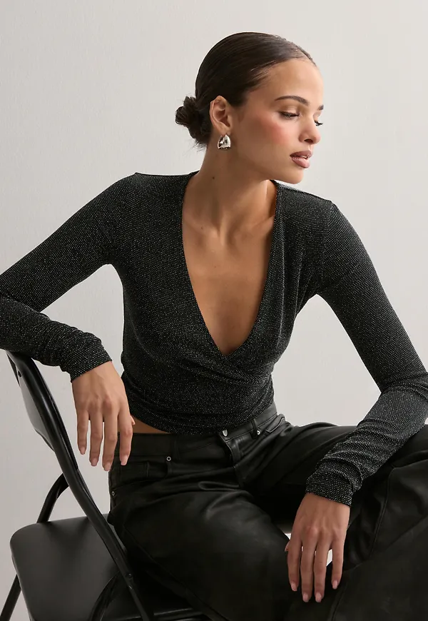 Nelly - Svart - Wrap Lurex Top