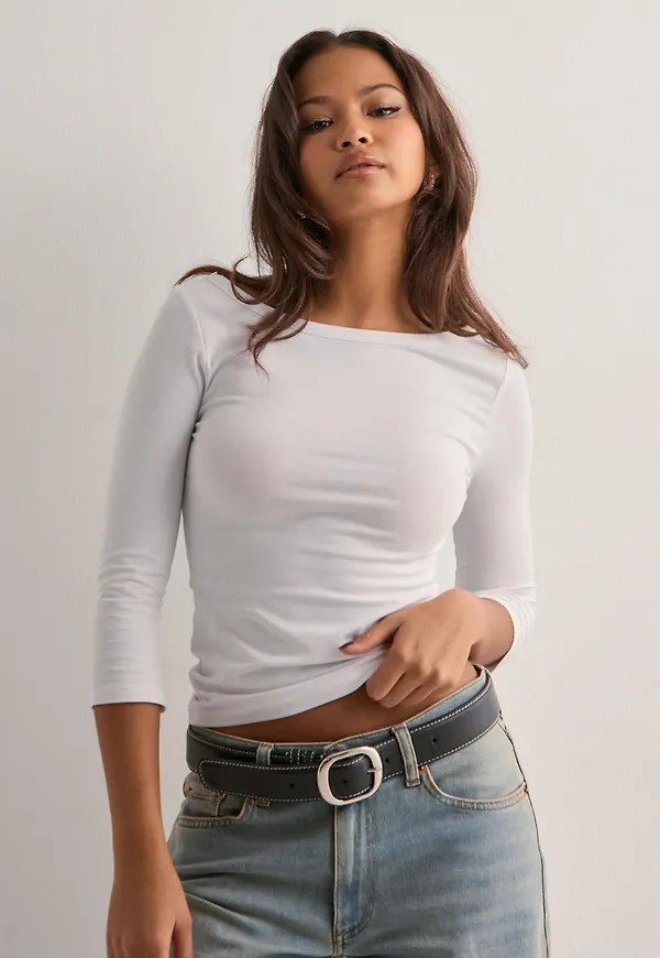 Nelly - Vit - Boat Neck Half Sleeve Top