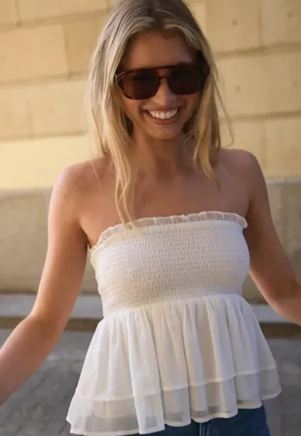 Nelly - Vit - Chiffon Smock Top