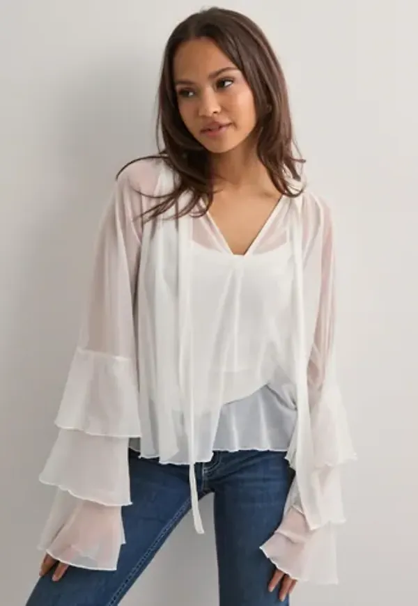 Nelly - Vit - Frill Mesh Blouse