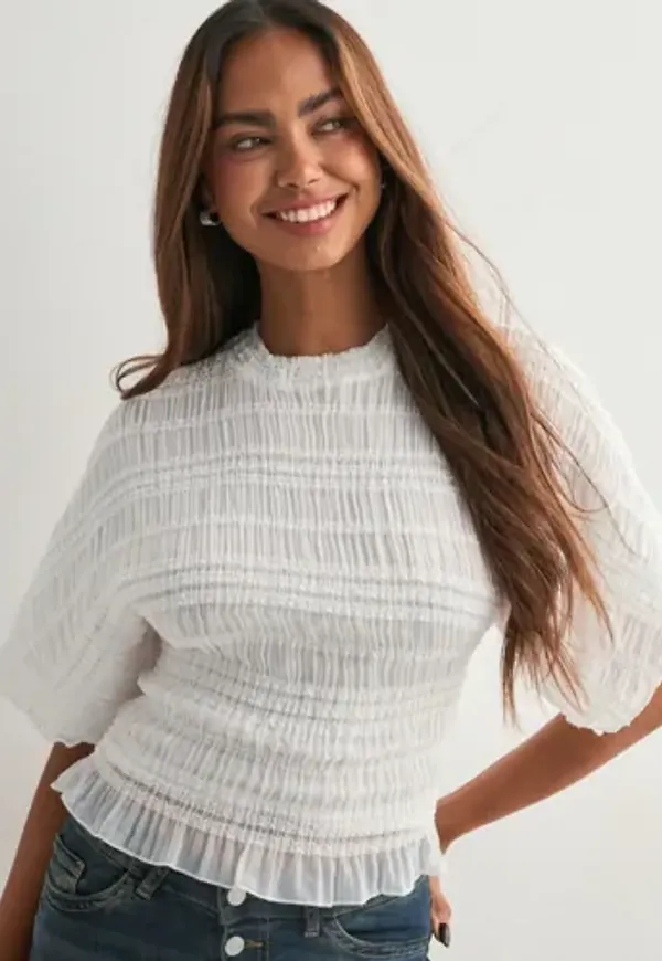 Nelly - Vit - Frill Turtleneck Blouse