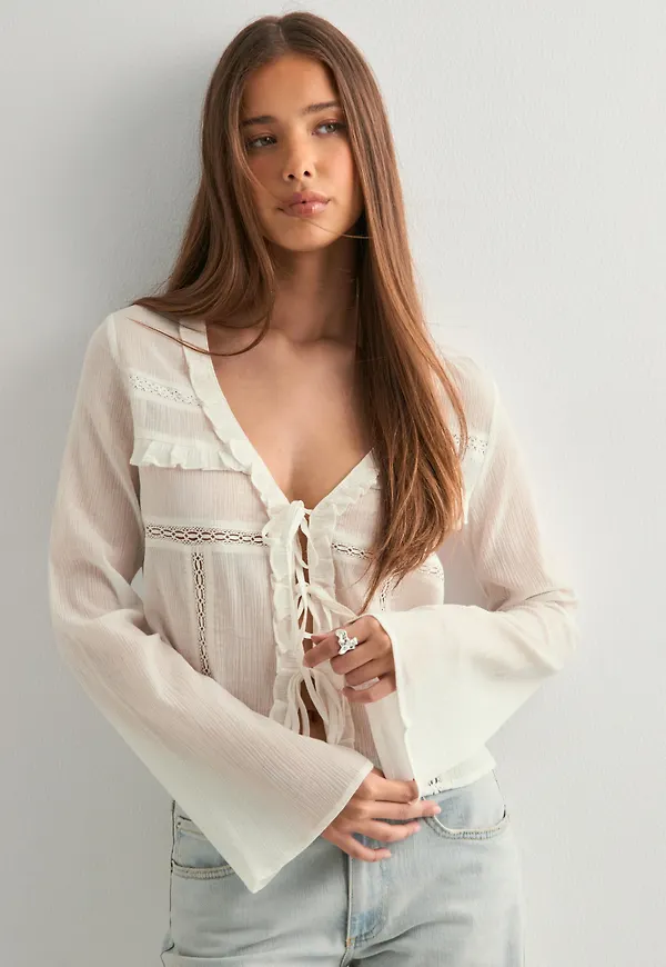 Nelly - Vit - Lace Insert Blouse