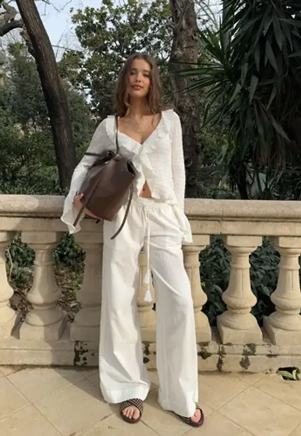 Nelly - Vit - Pull On Tassel Linen Pants
