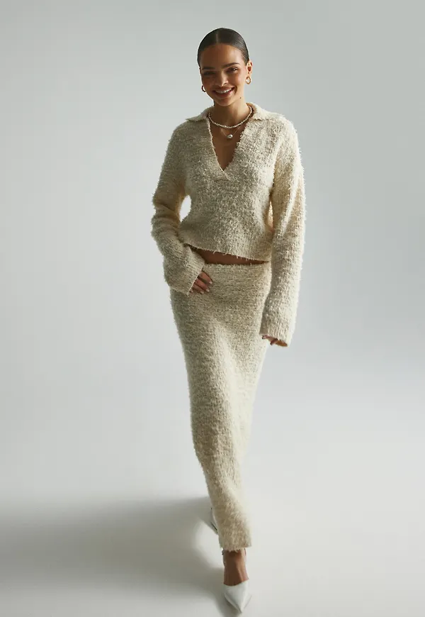 Nelly - Vit - Structure Knit Skirt