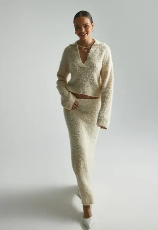 Nelly - Vit - Structure Knit Skirt