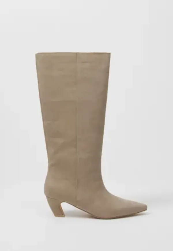 Nelly - Beige - Curved Under Knee Boot