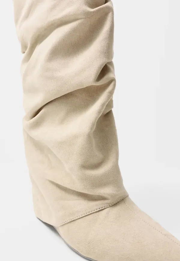 Nelly - Beige - Folded Shaft Boot