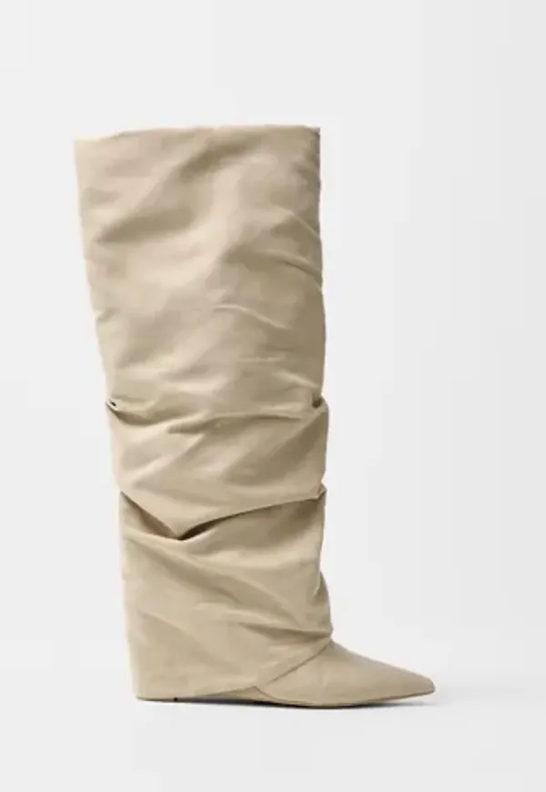 Nelly - Beige - Folded Shaft Boot