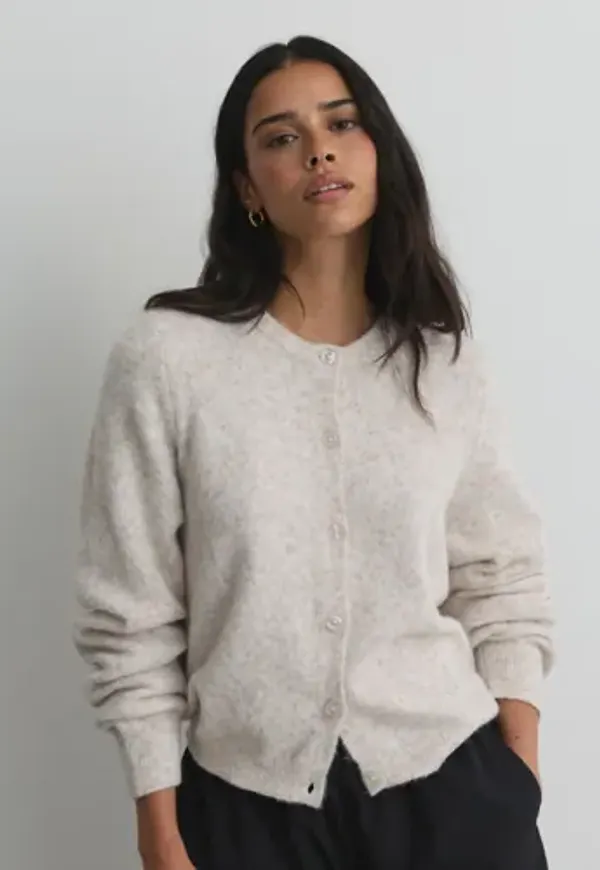 Nelly - Beige - Fuzzy Knit Cardigan